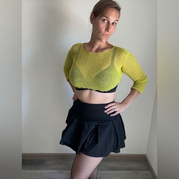 Black Pleated Mini Skirt Cotton Spandex Large Streetwear Goth Punk - Picture 5 of 12